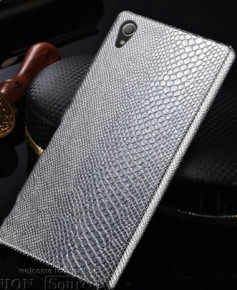 Луксозен твърд гръб Snake Skin за Sony Xperia Z4 / Sony Xperia Z3+ сребрист